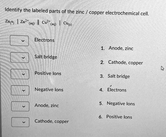 SOLVEDIdentify the labeled parts of the zinc / copper electrochemical