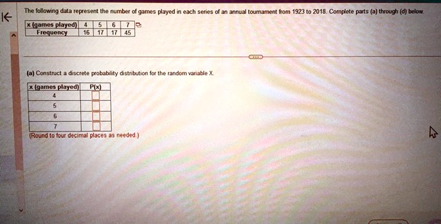 SOLVED: The following data represent the number of games played in each ...