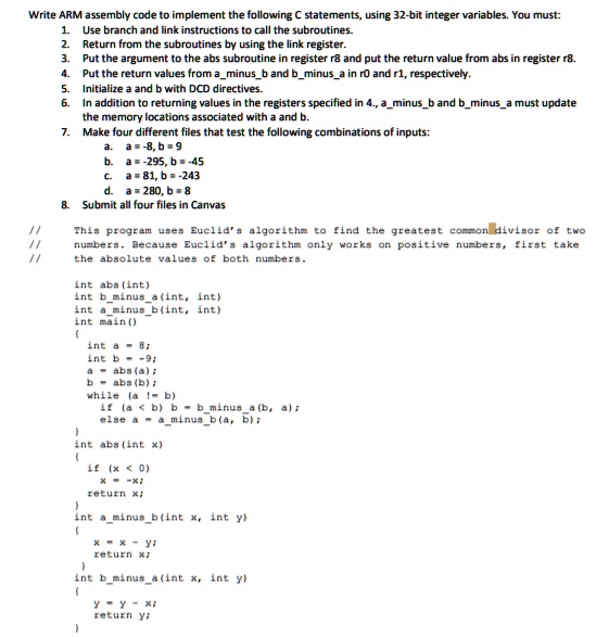 Write ARM assembly code to implement the following C statements, using ...