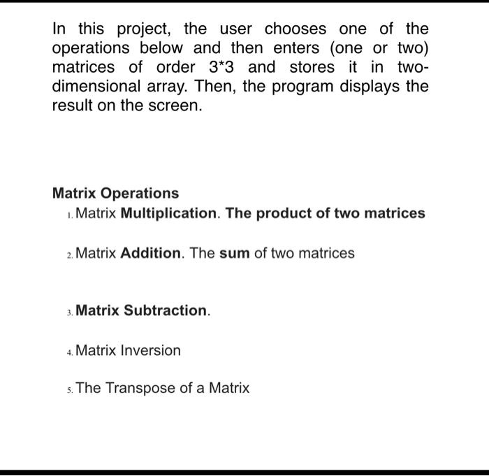 SOLVED: The solution is in language c++ In this project; the user ...