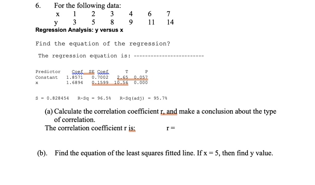 Solvedfor The Following Data Y 5 8 11 14 Regression Analysis Y Versus X Find The Equation Of 5430