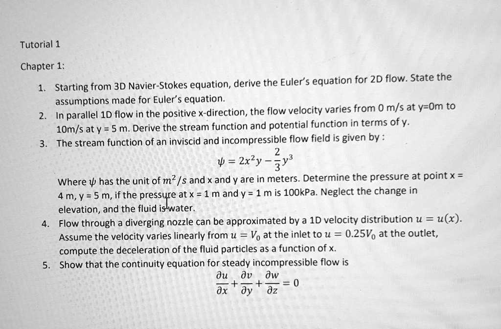 SOLVED: Chapter 1: 1. Starting from the 3D Navier-Stokes equation ...