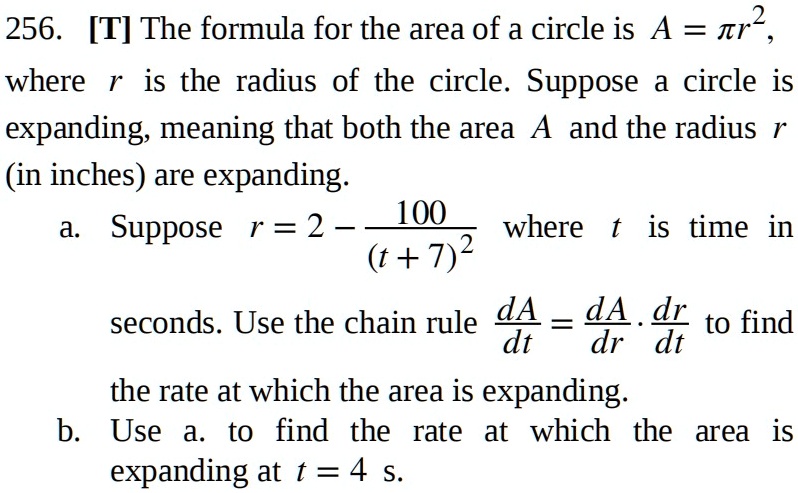 SOLVED: A 2 256. [T] The formula for the area of a circle is =Ir where ...