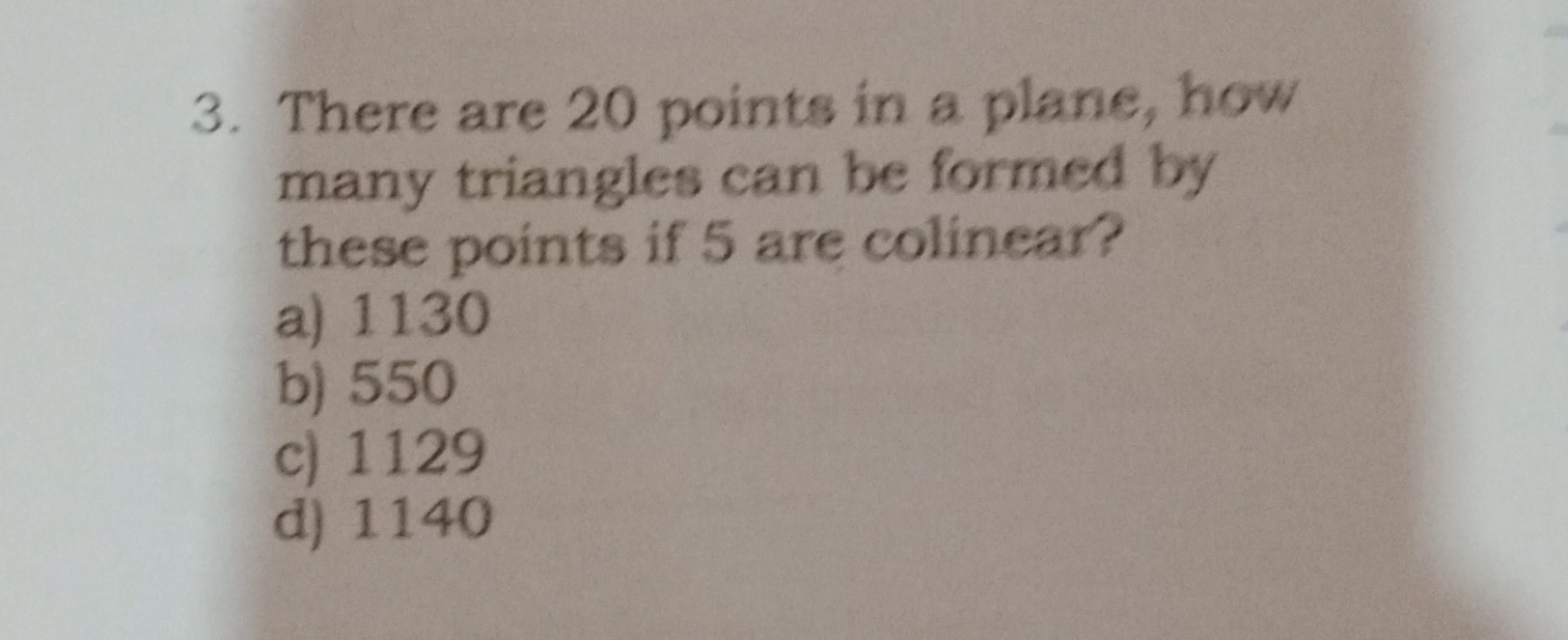 SOLVED 3. There are 20 points in a plane, how many triangles can be