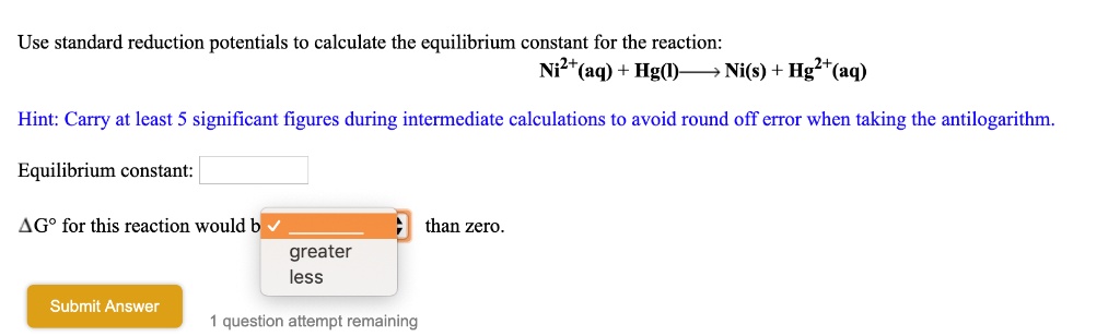 Solved Use Standard Reduction Potentials To Calculate The Equilibrium