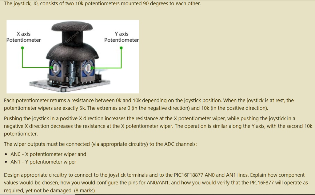 SOLVED The joystick, J0, consists of two 10k potentiometers mounted 90
