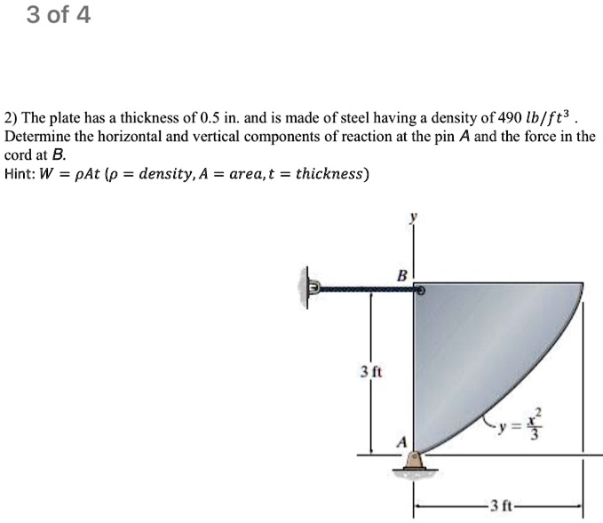 SOLVED 3of4 2The plate has a thickness of 0.5 in. and is made of steel having a density of 490