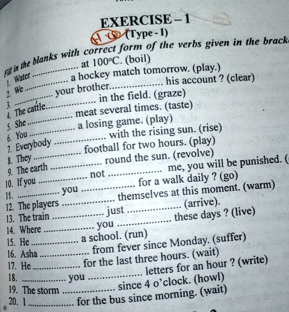 Worksheet Fill In The Blanks With Correct Form Of Verb Given In The Brackets With Answers