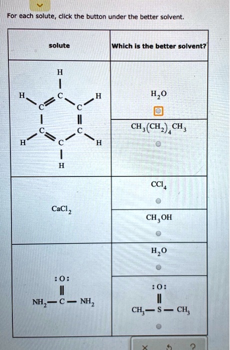 SOLVED: For each solute, click the button under the better solvent ...