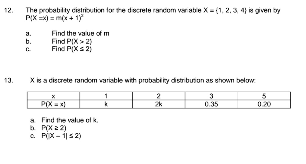 SOLVED The probability distribution for the discrete random