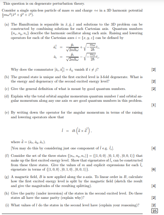 Solved Exercise 9 Degenerate Perturbation Theory Consider Or Cheggcom