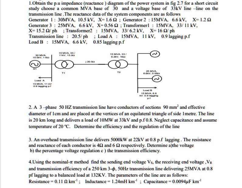 1obtain the pu impedance reactance diagram of the power system in fig ...
