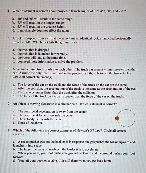 Solved Which Statement Correct About Projcctile Launch Angles Of 30 45 60 And 759 309 And 609 Will Result In The Same Range 750 Will Result In The Longest Range