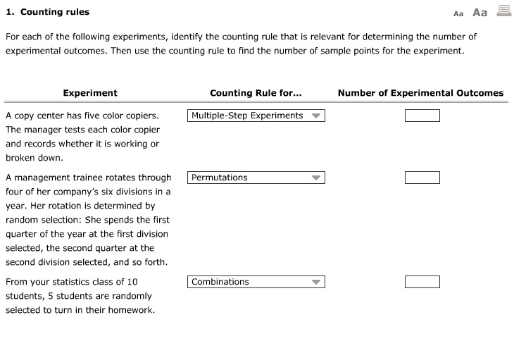 SOLVED Counting rules Aa For each of the following experiments