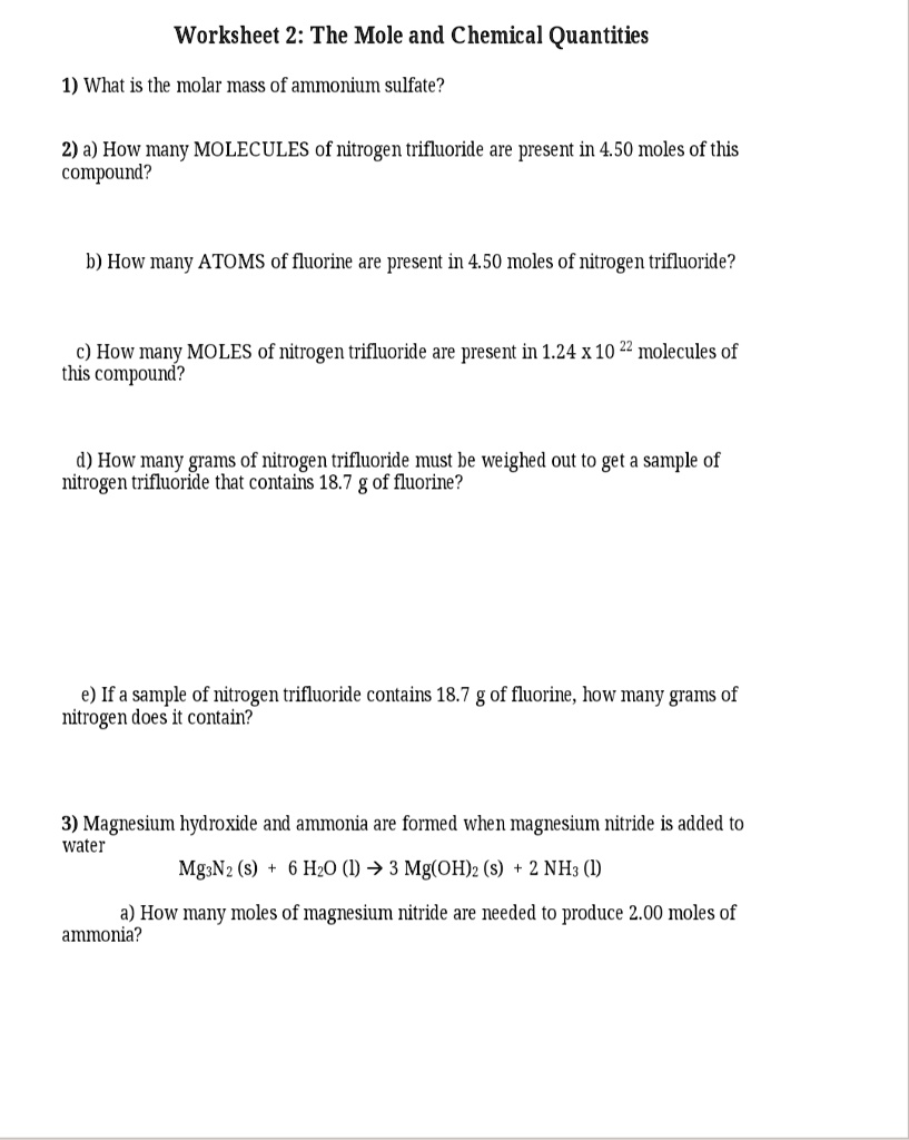 SOLVED:Worksheet 22: The Mole and Chemical Quantities 22) What is Inside Moles Molecules And Grams Worksheet