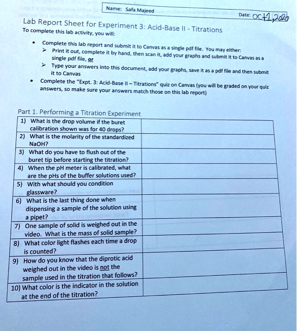 Solved Name Majeed Dal 3 Pzs Lab Report Sheet For Experiment 3 Acid Base To Complete This Lab Solved Name Majeed Dal 3 Pzs Lab Report Sheet For Experiment 3 Acid Base To Complete This Lab