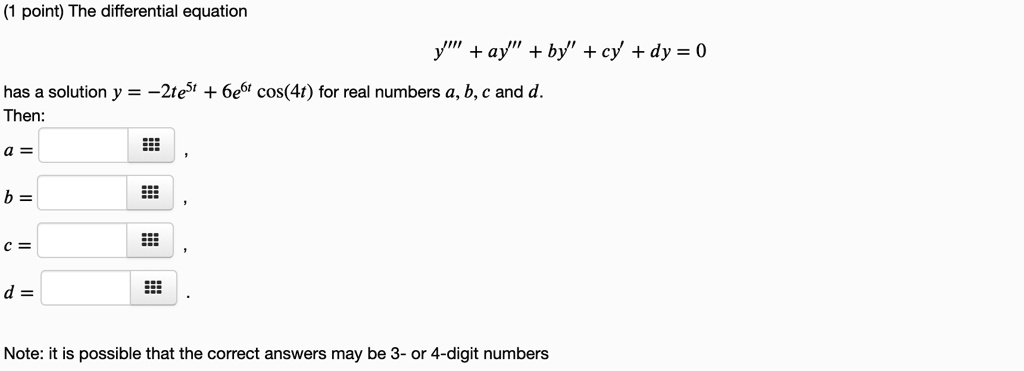 SOLVED:point) The Differential Equation Y" + Ay" + By' + Cy + Dy= 0 Has ...