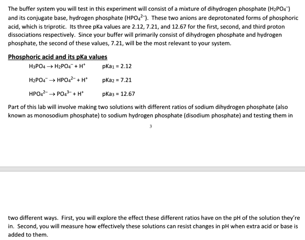 The buffer system you will test in this experiment will...