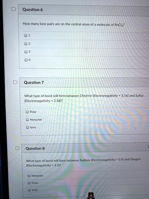 SOLVED Question 6 How many lone pairs are on the central atom of