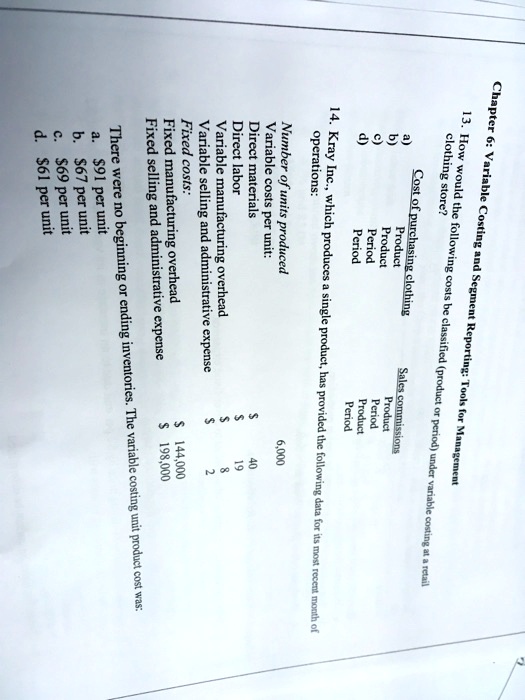 SOLVED Fixed costs Direct labor operations 14. 61 per unit69 per