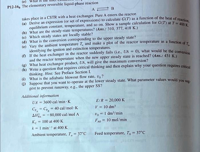 P12-16 The elementary reversible liquid-phase reaction A B takes place ...
