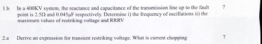 Rrrv Graph 1.b In a 400KV system, the reactance and capacitance of the ...
