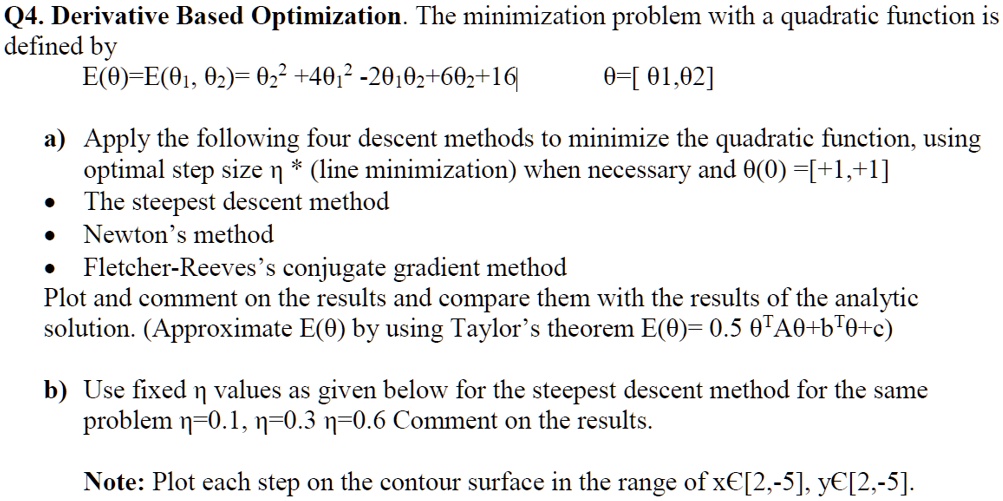 Optimization Derivative Problems q4 derivative based optimization the minimization problem with a ...