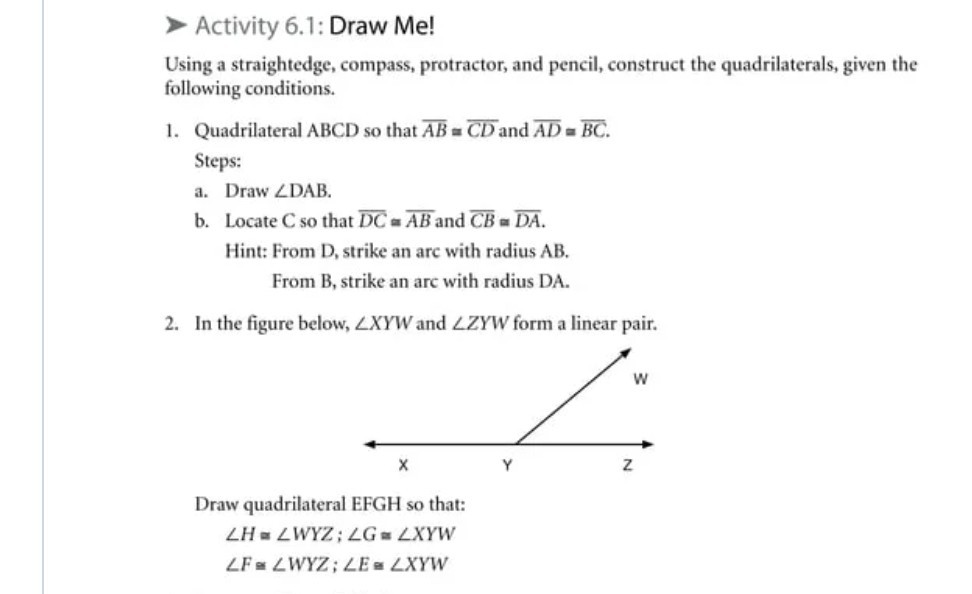 SOLVED: Activity 6.1: Draw Me! Using a straightedge, compass ...