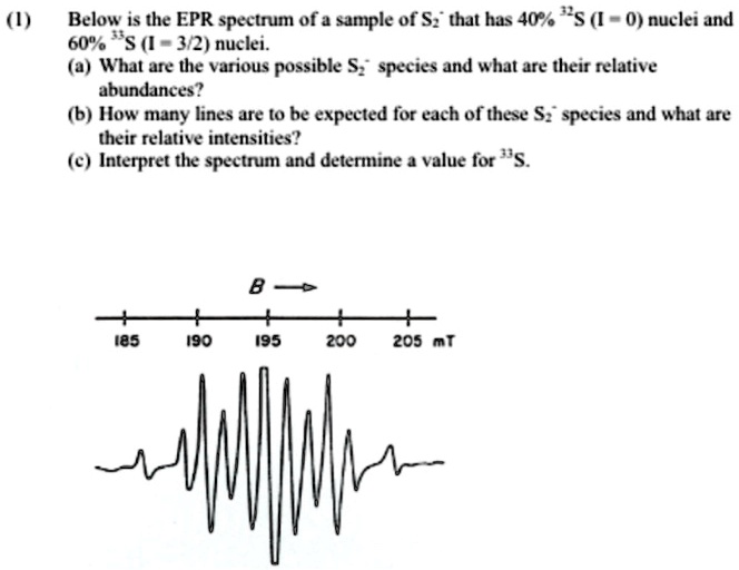 SOLVED: Below is the EPR spectrum of a sample of S, which has 40 "S ...