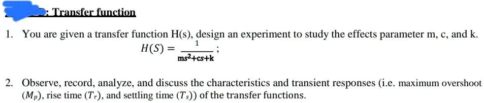 matlabsimulink transfer function 1 you are given a transfer function ...