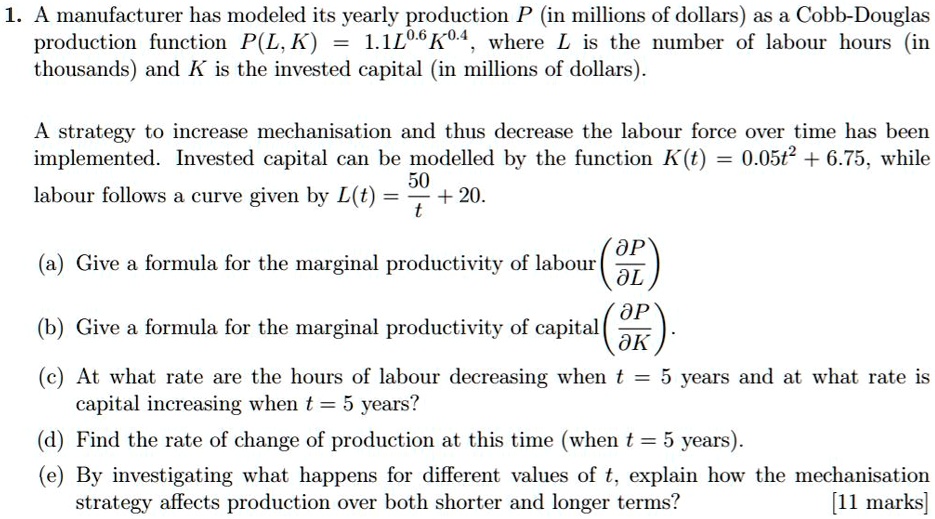 SOLVED: A manufacturer has modeled its yearly production P (in millions ...