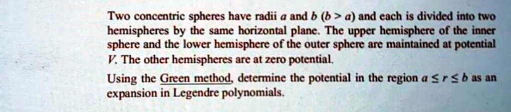 SOLVED: Two Concentric Spheres Have Radii A And B (b > A) And Cach Is ...