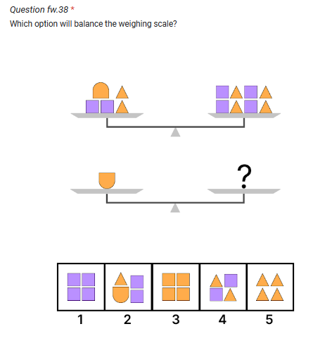 question fw38 which option will balance the weighing scale 2