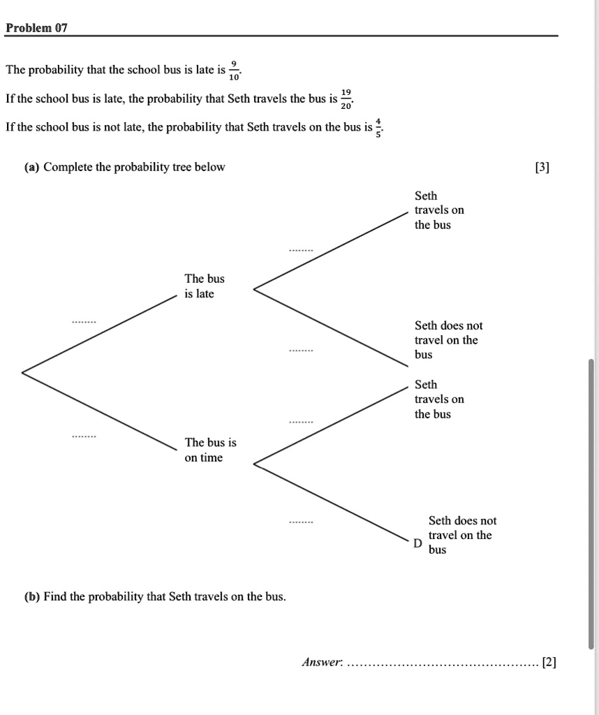 SOLVED: Problem 07 The probability that the school bus is late is If ...