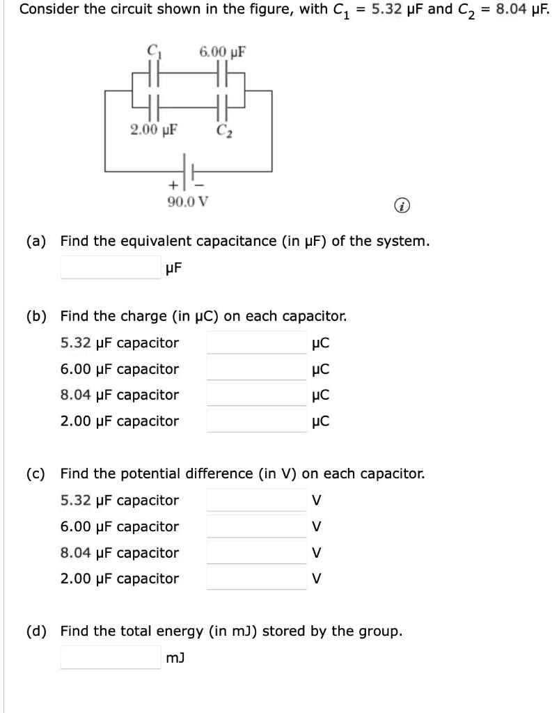 SOLVED: Consider the circuit shown in the figure,with C=5.32 F and C=8. ...