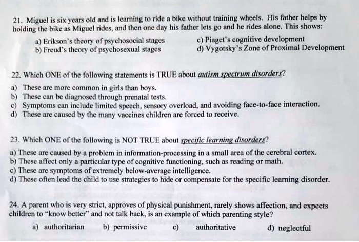 SOLVED 21. Miguel is six years old and is learning to ride a bike