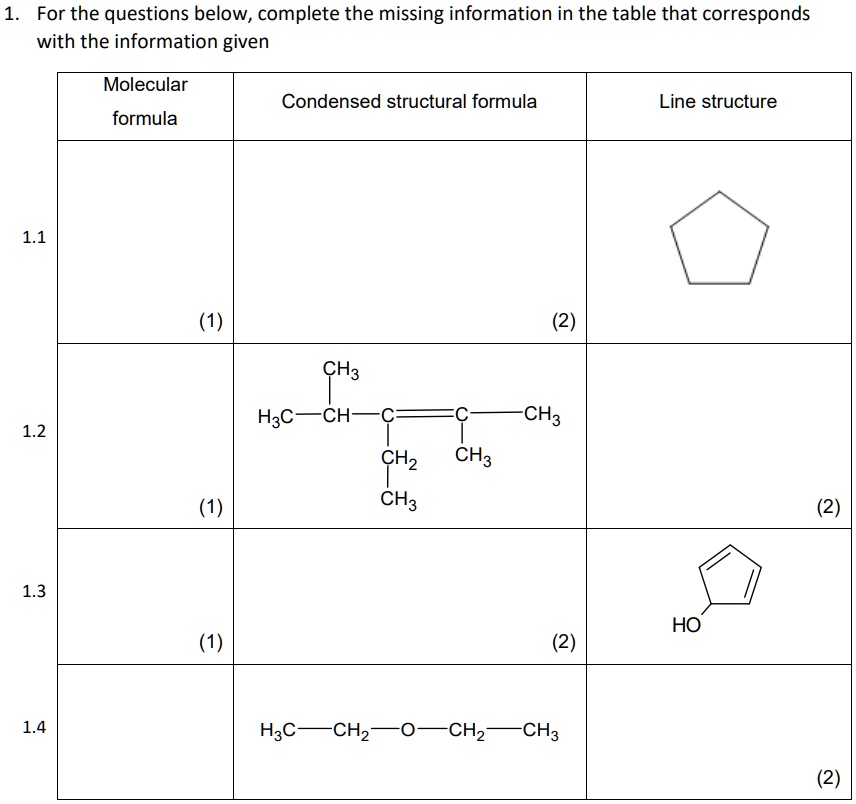 SOLVED: For the questions below, complete the missing information in ...