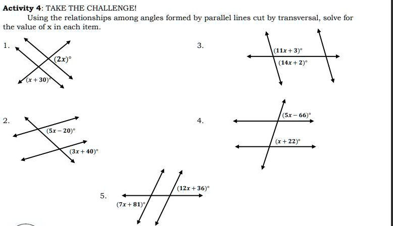 Solved Activity 4 Take The Challenge Using The Relationships Among Angles Formed By Parallel 4911