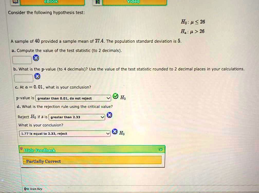 Solved Ebook Vdeoi Consider The Following Hypothesis Test Ho P 26 A