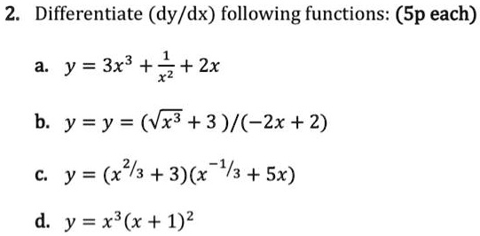 2. Differentiate (dy/dx) following functions: (Sp eac… - SolvedLib