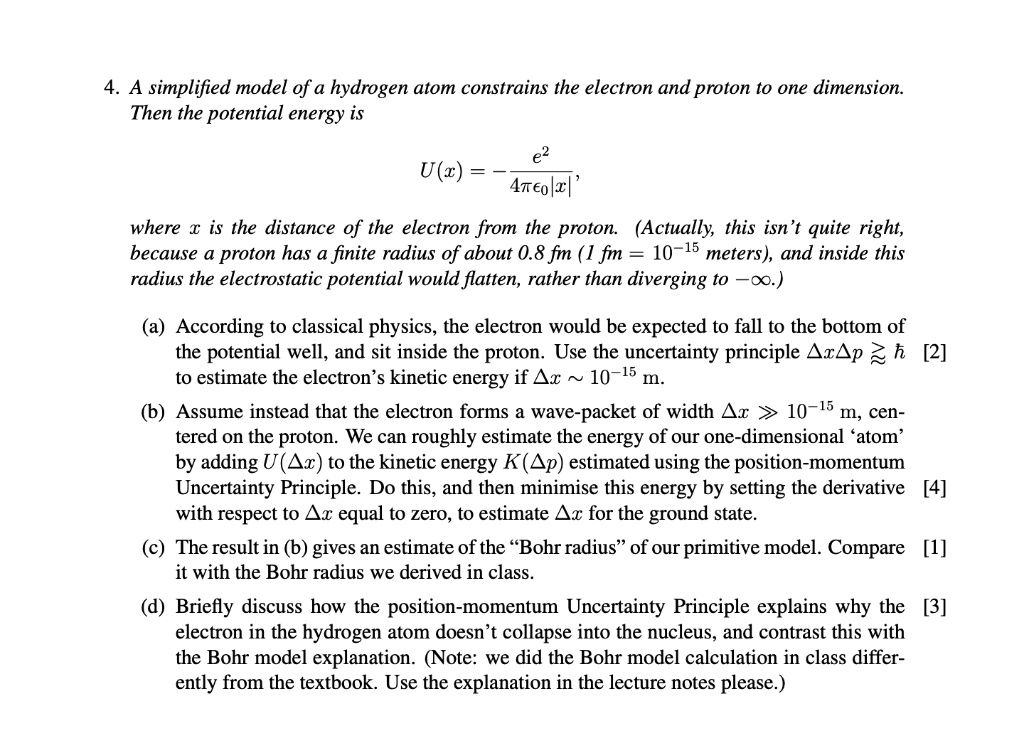 simplified model of a hydrogen atom constrains the electron and proton ...