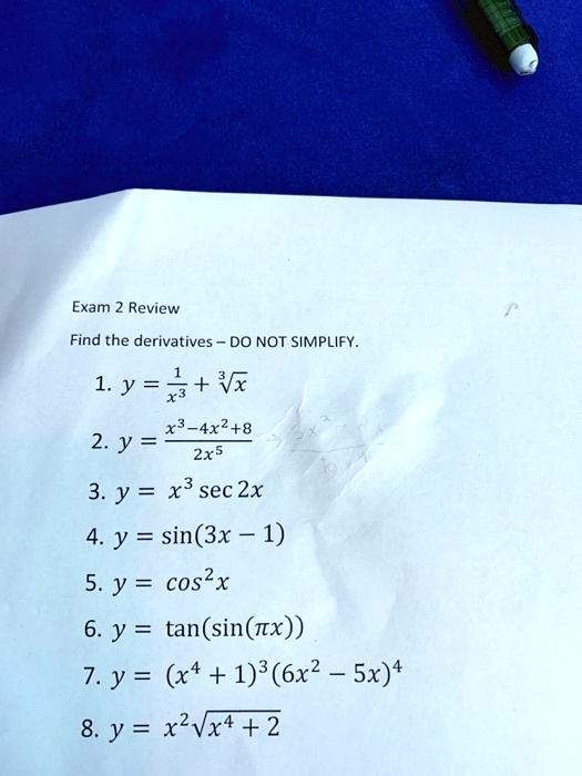 exam review find the derivatives do not simplify 1y 3vx x34x28 2 y
