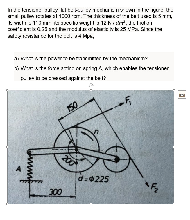 SOLVED In the tensioner pulley flat beltpulley mechanism shown in the