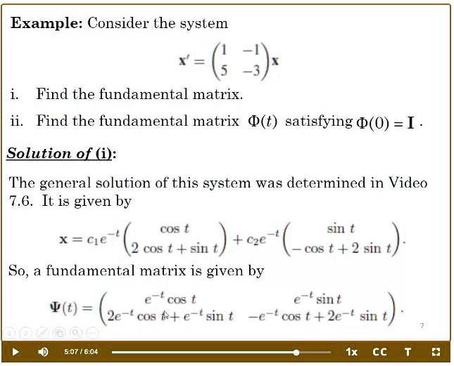 example consider the system x find the fundamental matrix find the ...