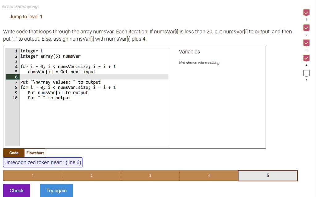 Jump to level 1 Write code that loops through the array numsVar. Each ...