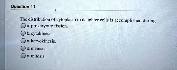SOLVED: The distribution of cytoplasm to daughter cells is accomplished