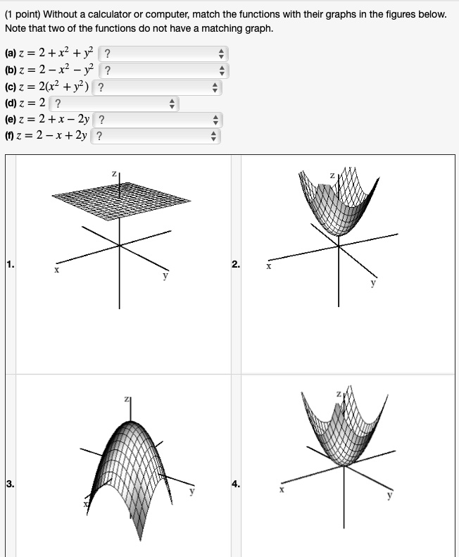 Solved Point Without Calculator Or Computer Match The Functions With Their Graphs In The Figures Below Note That Two Of The Functions Do Not Have Matching Graph A 2 2 X2 Y B