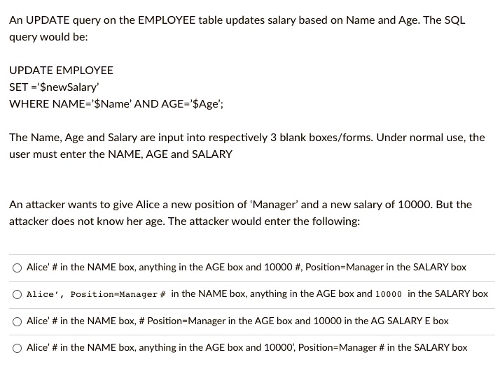 SOLVED: An UPDATE query on the EMPLOYEE table updates salary based on ...