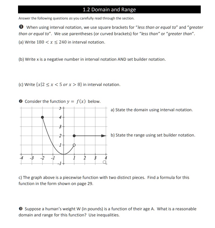 SOLVED 1 2 Domain And Range Answer The Following Questions As Vou   37ccf6ce44884298a50cb7c15cfdbbea 