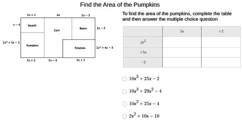Solved Find The Area Of The Pumpkins I Will Mark The Brainiest Answer Find The Area Of The Pumpkins 4 To Find The Area Of The Pumpkins Complete The Table And Then Answer